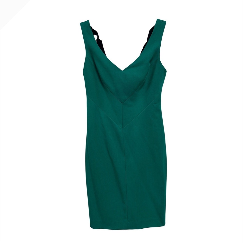 Black Halo Emerald Green V-Neck Sheath Dress with Black Ribbon Back Size 6